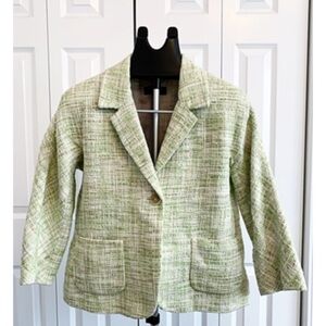 Talbots Green Bouclé Blazer – Size 8 – Textured Weave with 3/4 Sleeves